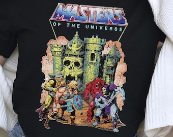 Camiseta de Masters of the Universe, camiseta vintage de He-Man y Skeletor del Castillo Grayskull, camiseta retro de dibujos animados de los 80, regalo nostálgico de figura de acción