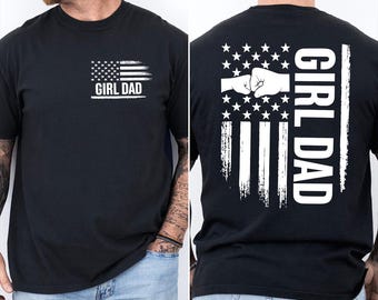 Camiseta Comfort Colors para niña y papá con la bandera estadounidense, camiseta gráfica vintage premium para el Día del Padre, camiseta estética de alta calidad, regalo patriótico para papá.