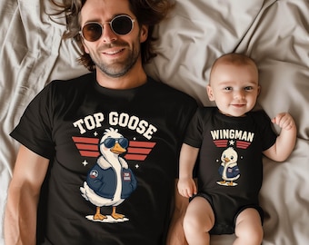 Camiseta a juego de Top Goose y Wingman, divertida camiseta a juego para papá y bebé, regalo para el Día del Padre, camiseta de parodia de Top Gun para papá, regalo para papá primerizo