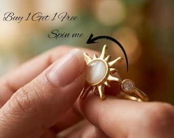 Anillo giratorio con forma de sol chapado en oro de 18 quilates, joya ajustable para aliviar la ansiedad.