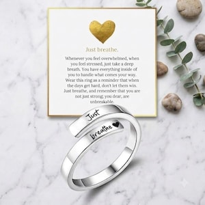 Just Breathe Anxiety Ring, Sterling Silver Wrap Ring for Stress Relief, Meditation Spinner Ring, Anti Stress Gift, Suicide Preventation