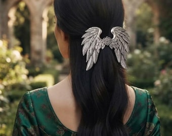 Antique Silver Angel Wings Hair Clip, Gothic Dark Academia Metal Accessory