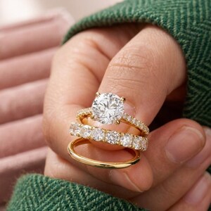 3 Piece Elegant Cubic Zirconia Ring Set, Stackable Engagement Wedding Band, Dainty Promise Ring for Women/7.4g, Gifts For Her