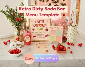 Dirty Soda Bar Menu Template Canva, Retro Pink Birthday Drink Station Sign, Printable Soda Shop Price List, Editable Mocktail Party Kit