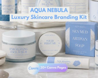 Aqua Nebula Skincare Label Template Canva, Editable Serum Dropper Bottle Labels, Cosmetic Cream Jar Sticker Bundle, Luxury Soap Label Kit