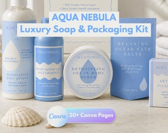 Aqua Nebula Soap Wrapper Template Canva, Body Lotion Label, Thank You Card Skincare, Product Packaging Insert, Cosmetic Marketing Kit