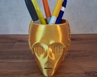 C-3PO Inspired Pen Holder – 3D Printed, Hand-Painted Protocol Droid
