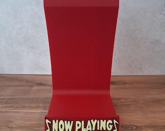 3D Printed Vintage Cartoon Inspired Record Stand — Holds All Sizes + Dual Records, “NOW PLAYING” Plaque, Also works for Blu-ray/DVD cases