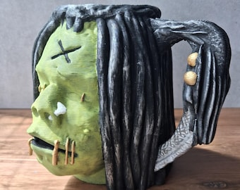 Shrunken Head Tiki 3D Printed Hand Painted 16oz Can Holder Stein