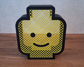 Smiling Yellow Brick Head Desk Organizer – 3D Printed Small Mesh Container – Mini Storage