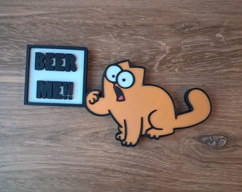 Beer Me Funny Cat 3D Printed Hand Painted Fridge Magnet