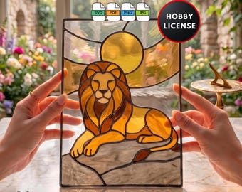 Stained Glass Pattern for Beginners DIY Proud Lion Sitting Stained Glass Window Suncatcher Wall Art Digital Download