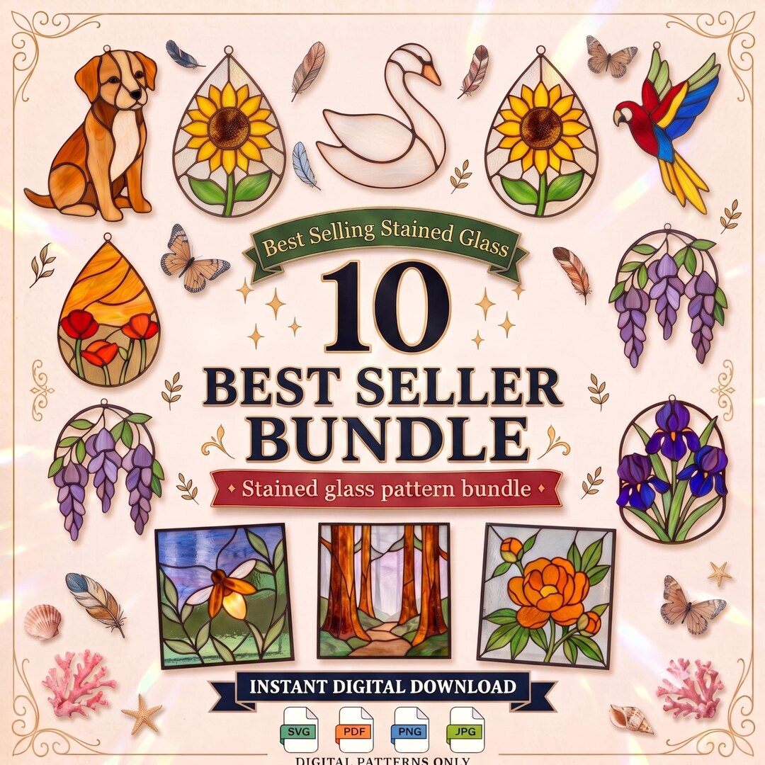 10 Stained Glass Patterns Best Seller Bundle for Beginners DIY ...