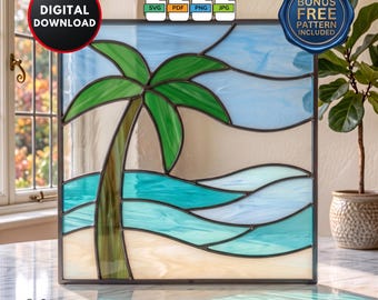 Modello per acchiappasole a vetrata per principianti con tema spiaggia (download digitale) – Paesaggio orizzontale SVG, PDF