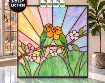 Stained Glass Pattern for Beginners DIY Love Birds Stained Glass Window Suncatcher Wall Art Digital Download