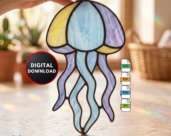 Jellyfish Stained Glass Pattern DIY Jellyfish Suncatcher Window Hanging Home Decor Wall Art Digital Download Stained Glass Window Film
