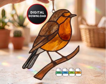 DIY Robin Stained Glass Pattern for Beginners Stained Glass Window Hanging Suncatcher Home Decor Wall Art Digital Download