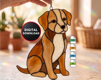 Dog Stained Glass Pattern DIY Cute Dog Suncatcher Window Hanging Home Decor Wall Art Digital Download Stained Glass Window Film