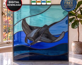 Gebrandschilderd glaspatroon mantarog: kunst aan de muur suncatcher voor beginners (digitale download)