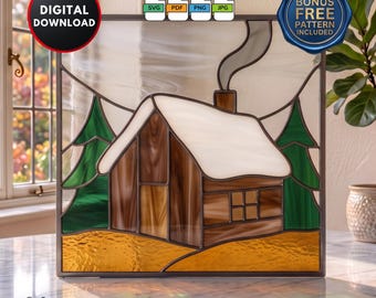 Gebrandschilderd glaspatroon voor beginners: Cosy Cabin Suncatcher-muurkunst (digitale download)