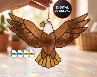 DIY Eagle Stained Glass Pattern for Beginners Stained Glass Window Hanging Suncatcher Home Decor Wall Art Digital Download