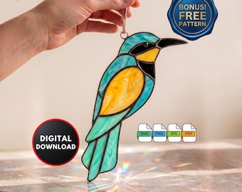 Bee Eater Stained Glass Pattern for Beginners DIY Bird Stained Glass Window Hanging Suncatcher Home Decor Wall Art Digital Download