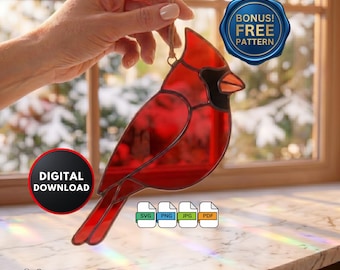 Cardinal Stained Glass Pattern for Beginners Bird Stained Glass Window Hanging Suncatcher Home Decor Wall Art Digital Download