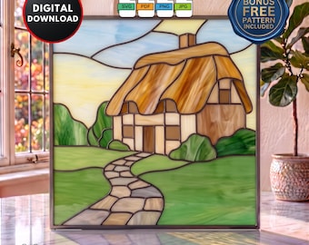 Englisch Cottage Glasmalerei-Muster für Anfänger: DIY Suncatcher Wandkunst (Digitaler Download)
