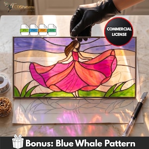 Commercial Use Stained Glass Pattern for Beginners Girl Twirling Her Frock DIY Stained Glass Window Suncatcher Wall Art Digital Download