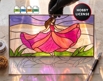 Stained Glass Pattern for Beginners Girl Twirling Her Frock DIY Stained Glass Window Suncatcher Wall Art Digital Download