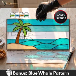 初心者向けステンドグラスパターン DIY ビーチウェーブ ステンドグラスウィンドウ サンキャッチャー ウォールアート デジタルダウンロード