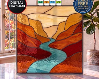 Padrão de Vitral de Montanhas em Cânion: Arte de Parede para Iniciantes (Download Digital)