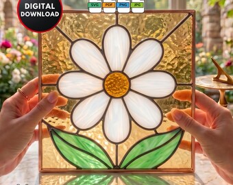 Daisy Flower Stained Glass Pattern DIY Flower Suncatcher Window Hanging Home Decor Wall Art Digital Download Stained Glass Window Film