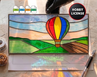 Stained Glass Pattern for Beginners DIY Hot Air Balloon Stained Glass Window Suncatcher Wall Art Digital Download