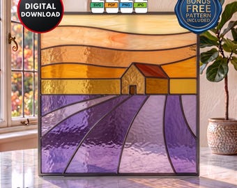 Padrão de vitral Campos de Lavanda: Faça Você Mesmo Apanhador de Sol, Arte de Parede para Jardim (Download Digital)