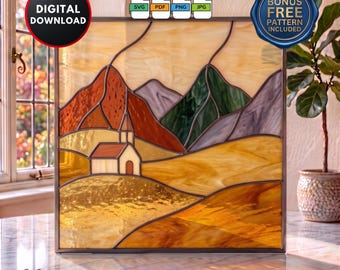 Padrão de vitral Montanhas Arco-Íris: Faça Você Mesmo - Apanhador de Sol, Arte para Janela (Download Digital)