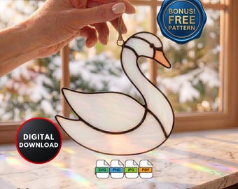 Swan Stained Glass Pattern for Beginners Bird Stained Glass Window Hanging Suncatcher Home Decor Wall Art Digital Download