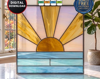 Sunrise Stained Glass Pattern for Beginners: DIY Suncatcher Wall Art (Digital Download)