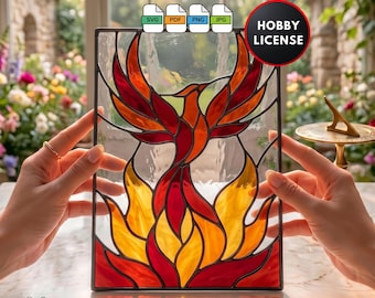 Stained Glass Pattern for Beginners DIY Phoenix Firebird Stained Glass Window Suncatcher Wall Art Digital Download