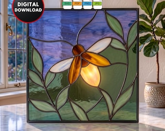 Firefly Stained Glass Pattern DIY Garden Suncatcher Window Hanging Home Decor Wall Art Digital Download Stained Glass Window Film