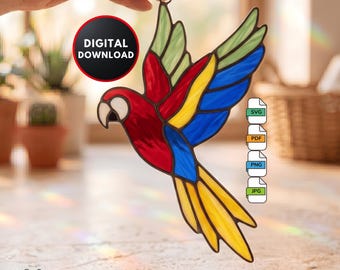 DIY Macaw Parrot Stained Glass Pattern for Beginners Stained Glass Window Hanging Suncatcher Home Decor Wall Art Digital Download
