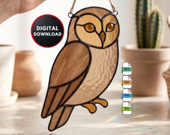 Owl Stained Glass Pattern DIY Night Owl Suncatcher Window Hanging Home Decor Wall Art Digital Download Stained Glass Window Film