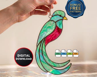 Quetzal Stained Glass Pattern for Beginners DIY Bird Stained Glass Window Hanging Suncatcher Home Decor Wall Art Digital Download