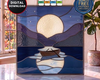Padrão de vitral Noite Marinha: Faça Você Mesmo: Apanhador de Sol, Decoração de Janela, Arte de Parede (Download Digital)