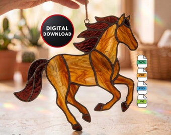 Horse Stained Glass Pattern DIY Flying Horse Suncatcher Window Hanging Home Decor Wall Art Digital Download Stained Glass Window Film