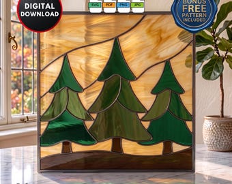 Easy Stained Glass Pattern for Beginners DIY Pine Trees Stained Glass Window Suncatcher Wall Art Digital Download