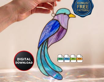 Stained Glass Pattern for Beginners DIY Bird of Paradise Stained Glass Window Hanging Suncatcher Home Decor Wall Art Digital Download