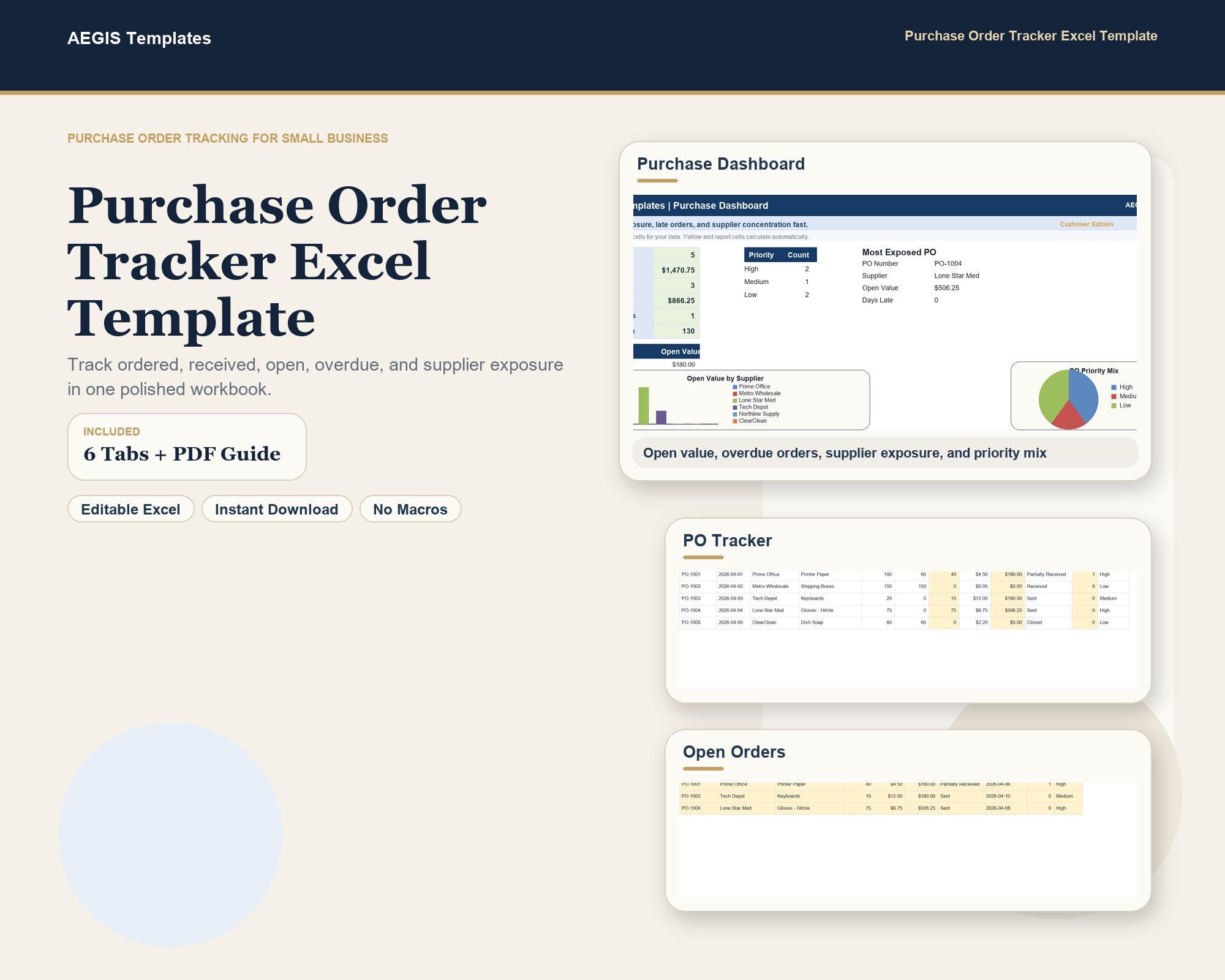Purchase Order Tracker Excel Template, Small Business PO Spreadsheet ...