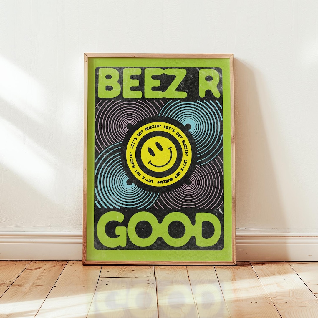 90s Rave Inspired Poster | Bee Art Print | Acid House | Dopamine Decor ...