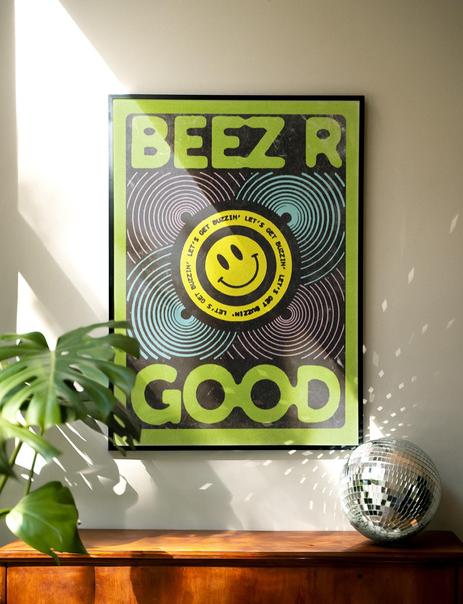 90s Rave Inspired Poster | Bee Art Print | Acid House | Dopamine Decor ...